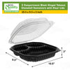 EcoQuality 3 compartment bagasse clamshell takeout box 10.5x9.5x3 inches