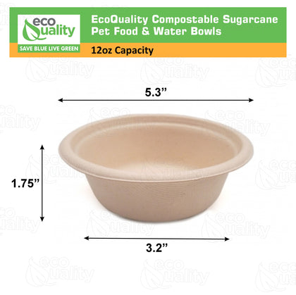 EcoQuality Compostable Dog Pet Bowls Durable Biodegradable 12oz