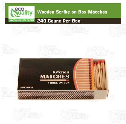 Wooden Strike on Box Matches - 240 Count Per Box - Kitchen Matches, Camping, Candles and Stove - Lot Bulk, Wholesale