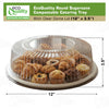 Round twelve inch sugarcane bagasse catering tray with clear plastic dome lid for food display