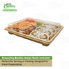 Rectangular bamboo look sushi container with clear plastic lid for takeout