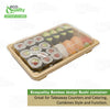Rectangular bamboo look sushi container with clear plastic lid for takeout