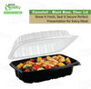 26oz 9x6x3 Clamshell Plastic Food Container Black Base Clear Lid