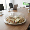 Round 12 inch sugarcane catering tray with clear dome lid for food display