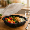 EcoQuality black hinged takeout container with clear lid 38oz 9x9x3 inches