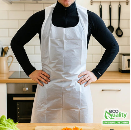 EcoQuality Disposable/Reusable White Plastic Aprons 28