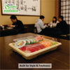 Rectangular bamboo look sushi container with clear plastic lid for takeout