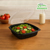EcoQuality black hinged takeout container with clear lid 38oz 9x9x3 inches