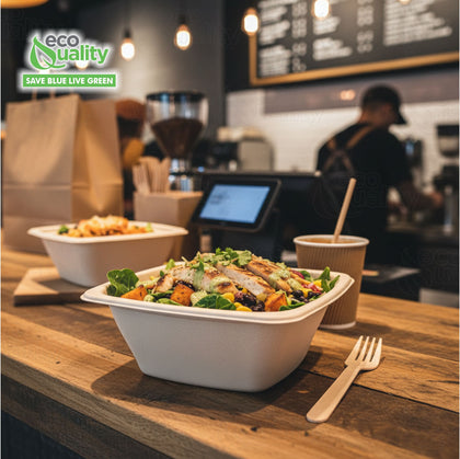32oz Eco Friendly Disposable Square Bowls Compostable Container with Dome Lids