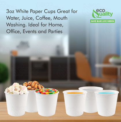 EcoQuality 3oz White Paper Small Disposable Bathroom Mouthwash Cups