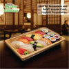 Rectangular bamboo look sushi container with clear plastic lid for takeout