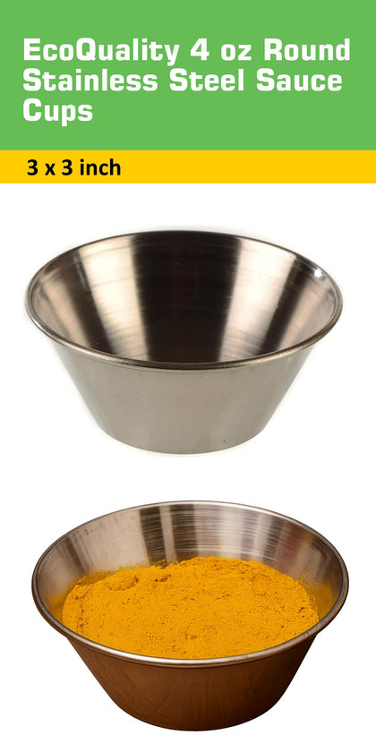 Stainless Steel Sauce Cups 4 oz Round Condiment Containers, Food Safe/Commercial Grade Safe/Portion Dipping Cups, Sauce Cups, Ramekins