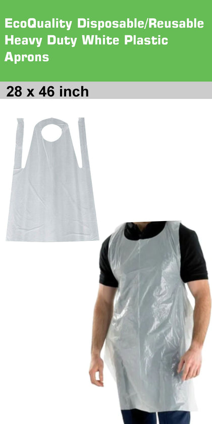 EcoQuality Disposable/Reusable White Plastic Aprons 28