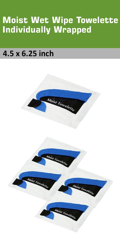 Moist Wet Wipe Towelette Individually Wrapped 4.5 x 6.25 inch, Lemon Scent, Single Use, Alcohol Free