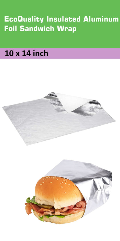 Pre Cut Insulated Foil Sandwich Wrap Sheets - Cushion Foil Wrap, Aluminum Foil Wrap, Honeycomb Wrap Sheets for Sandwiches, Burger Wrap (10x14, 16x14)