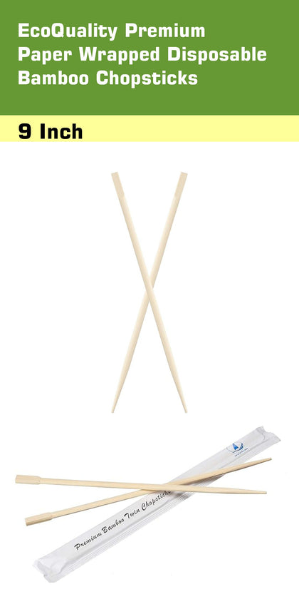 9 Inch Premium Paper Wrapped Disposable Bamboo Chopsticks - Japanese Disposable Chopsticks Bulk Certified Quality by EcoQuality