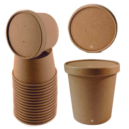 115mm Vented Lids for Paper Soup Containers Fits 26oz, 32oz (Kraft, White)