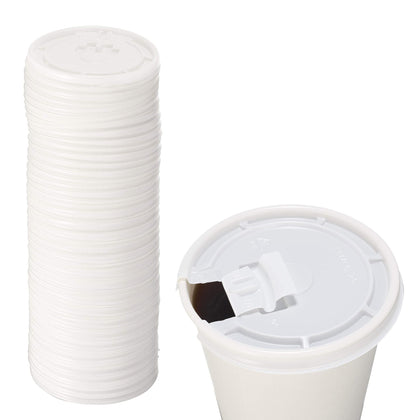 Disposable Travel Black and White Plastic Flat Lids for Paper Hot Cups (10oz, 12oz, 16oz, 20oz)