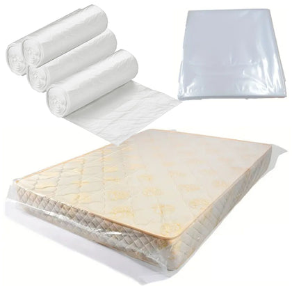 Durable plastic clear mattress bag for queen and king sizes, ideal for moving