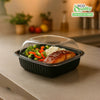 EcoQuality 36oz black plastic container with clear dome lid