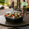 EcoQuality 36oz black plastic container with clear dome lid