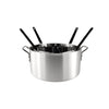 Aluminum 5-piece pasta cooker set with stock pot, strainer, steamer insert, and lid; lightweight, durable, and multi-functional for boiling, steaming, and draining with ease.