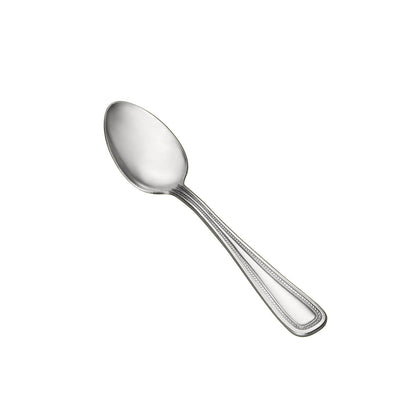 Pearl Teaspoon 18/0 heavy weight, 6 inches, durable stainless steel with a classic beaded edge and polished finish. Ideal for tea, coffee, or desserts in restaurants, catering, or home settings.