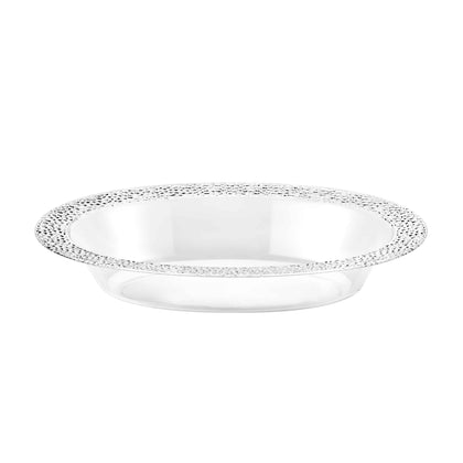 Pebbled 32oz Clear Oval Bowl with textured design, BPA-free plastic, perfect for salads, pasta, or side dishes at weddings, parties, and casual gatherings. Durable, reusable, or disposable.