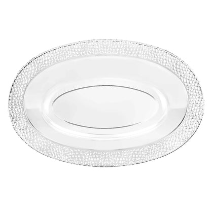 Pebbled 48oz Clear Oval Bowl, BPA-free plastic, textured design, perfect for serving salads, fruits, or side dishes at weddings, parties, and catering events. Durable, reusable, or disposable.