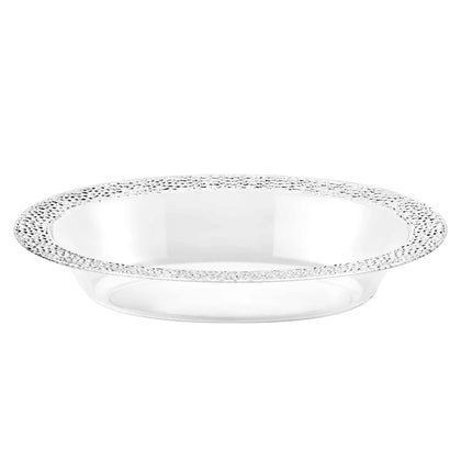 Pebbled 48oz Clear Oval Bowl, BPA-free plastic, textured design, perfect for serving salads, fruits, or side dishes at weddings, parties, and catering events. Durable, reusable, or disposable.