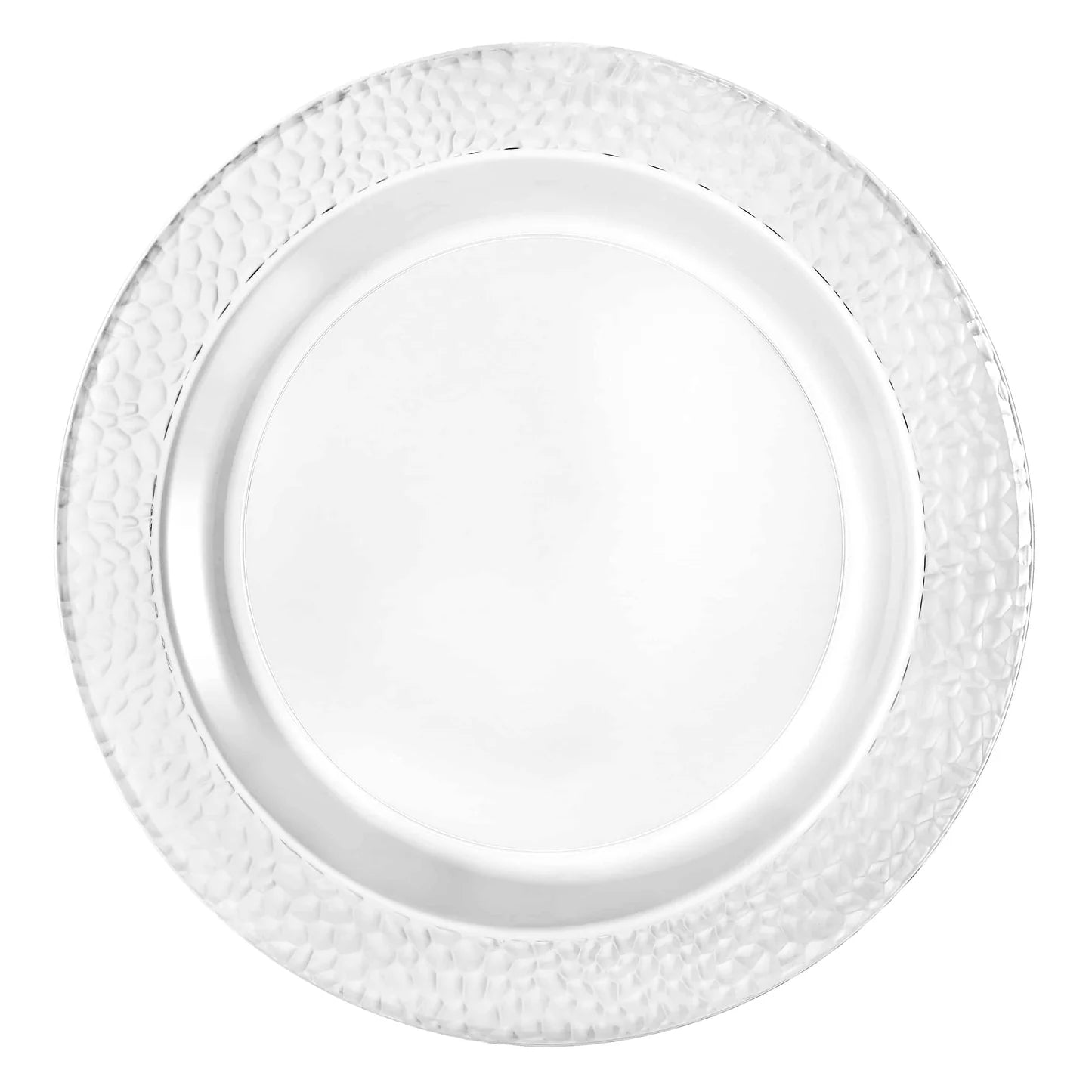 Pebbled Premium Pearl Plates in 10-inch, 9-inch, and 7-inch sizes. Elegant, durable, and reusable tableware. Ideal for weddings, catering, parties, and home use. BPA-free and perfect for any meal