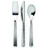 Pebbled Silver Combo Cutlery Set with forks, knives, and spoons. Elegant, durable disposable cutlery with a sleek silver finish. Perfect for weddings, parties, and upscale or casual events.