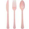 Deluxe cutlery combo featuring clear, pearl, yellow, pink, hydrangea, light blue, silver, and gold options. Elegant, durable, and disposable utensils ideal for weddings, parties, and events with easy cleanup.