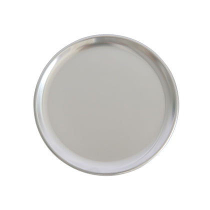 8-inch coupe aluminum pizza pan with even heat distribution, lightweight, durable, and stackable for easy storage. Case packed 144, quantity break 12 each—ideal for busy pizzerias and kitchens.