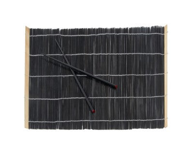 Black placemat and chopsticks set with a sleek, minimalist design.
