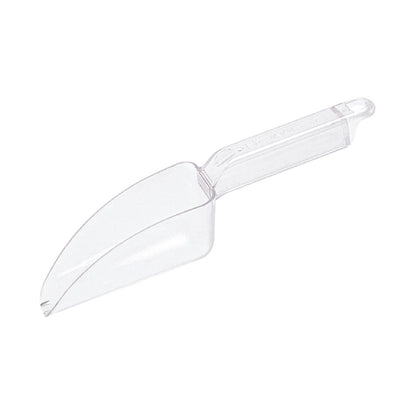 Plastic utility scoop 6oz made from durable polycarbonate, ideal for portioning coffee, spices, or dry goods; ergonomic, lightweight, and easy to clean; packed 144 each per case.