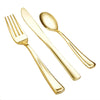 Polished gold cutlery combo box with forks, knives, and spoons. Perfect for weddings, parties, and formal events. Durable, BPA-free, disposable, and elegant for easy cleanup and stylish table settings.