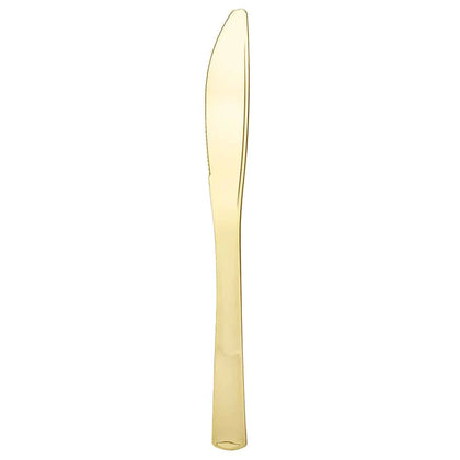 Polished gold knives bag for upscale dining. Perfect for weddings, parties, or events. Durable, disposable, and elegant cutlery with a luxurious gold finish to enhance any table setting.