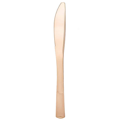 Polished rose gold knife bag for elegant events. Durable, disposable cutlery with a chic rose gold finish. Perfect for weddings, parties, and upscale gatherings. Easy cleanup after use.