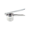 Round stainless steel potato ricer with durable construction, rust-resistant, comfortable handles for secure grip, ideal for making smooth mashed potatoes and purees in commercial and home kitchens