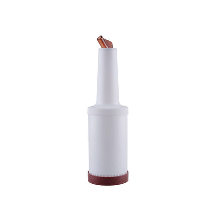 Durable 1QT brown pour bottle with spout and lid for sauces or liquids. Leak-resistant, color-coded, and easy to clean. Ideal for commercial kitchens. Packed 12 each per case.