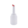 Red 2QT pour bottle with spout and lid, durable HDPE drink dispenser for bar or kitchen use; great for syrups, sauces, or mixers. Dishwasher-safe. Packed 12 per case for foodservice operations.