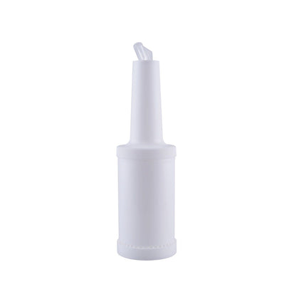 White 1-quart pour bottle with spout and lid for precise pouring. Durable, lightweight, and easy to clean. Ideal for sauces, oils, and dressings. Packed 12 each per case for commercial and home use.