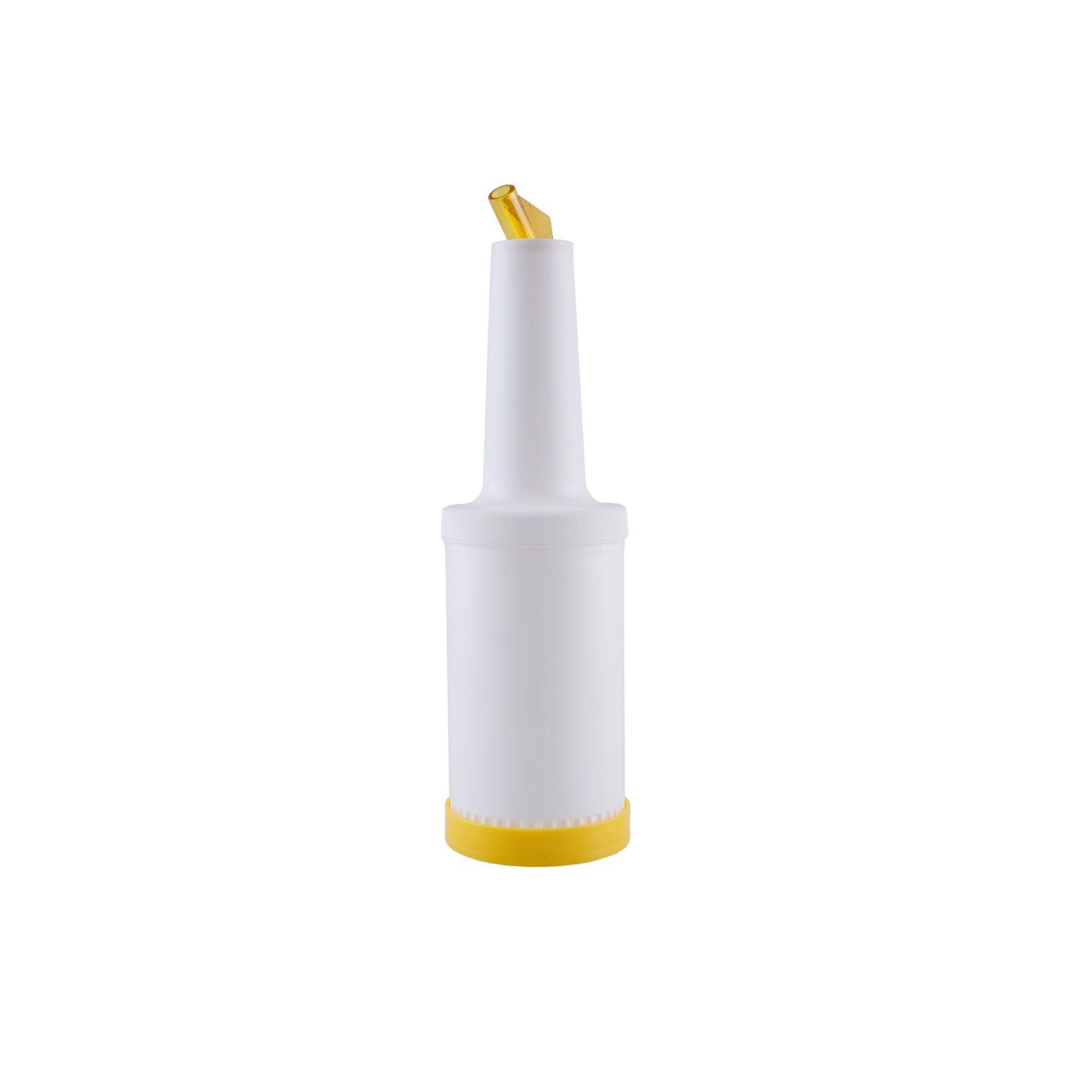 Yellow 1-quart pour bottle with spout and lid for precise pouring. Durable, lightweight, and easy to clean. Perfect for sauces, oils, and dressings. Packed 12 each per case for commercial and home use.