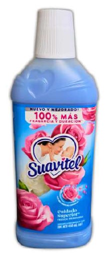 Suavitel Fabric Conditioner Fresca Primavera 450ml bottle with fresh spring scent for soft and long-lasting fragrant clothes.