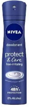 Nivea Women Protect & Care Deodorant Spray, 150ml, offering 48-hour freshness and gentle skin protection.