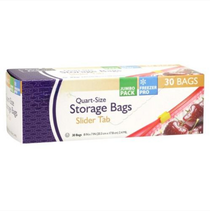 Quart size slider storage bags with smooth closure, BPA-free, leak-proof, and durable design. Ideal for food storage, meal prep, organizing snacks, or household essentials.