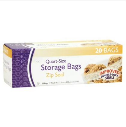 Quart size zip seal storage bags, BPA-free and leak-proof. Strong closure for fresh food storage, snacks, meal prep, or household organization. Durable and versatile design for daily use.