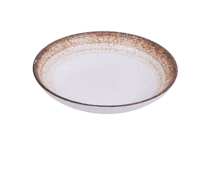 Yanco Salad/Pasta Bowl RO-2609 is a stylish and durable choice for serving generous portions of pasta, salads, and more. Made from high-quality porcelain with a glazed finish, this round bowl features a refined two-tone design in white and brown. Measuring 9 inches in diameter with a height of 1.75 inches, it offers a 30-ounce capacity, making it ideal for both casual and upscale dining. Its pebbled texture enhances both visual appeal and functionality by helping to keep food securely in place.