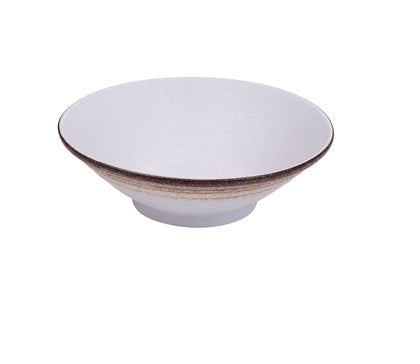 Yanco Ramen Bowl RO-2809 is a stylish and durable choice for serving generous portions of ramen, noodles, and soups. Made from high-quality porcelain with a glazed finish, this round bowl features a refined two-tone design in white and brown. Measuring 9 inches in diameter with a height of 2.75 inches, it offers a 27-ounce capacity, making it perfect for hearty meals. Its pebbled texture enhances both visual appeal and functionality by helping to keep food securely in place. 